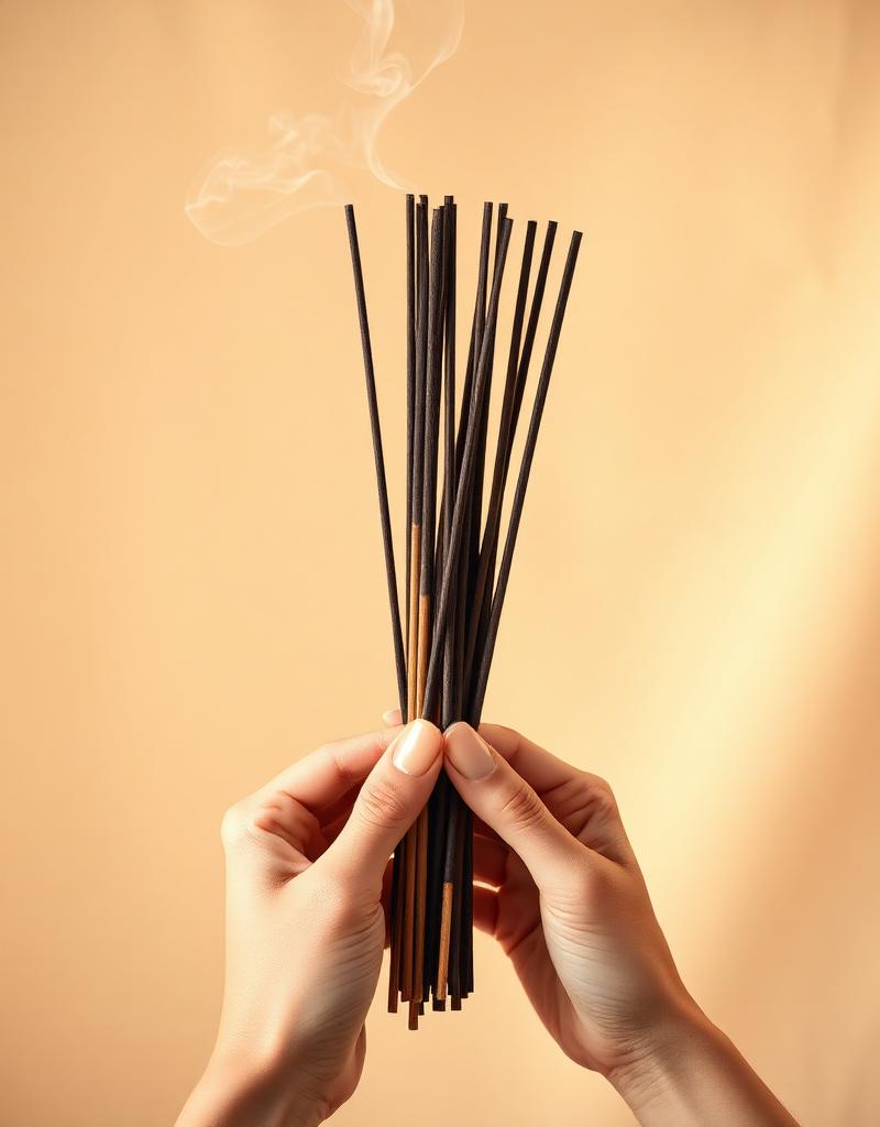 Hands holding incense sticks