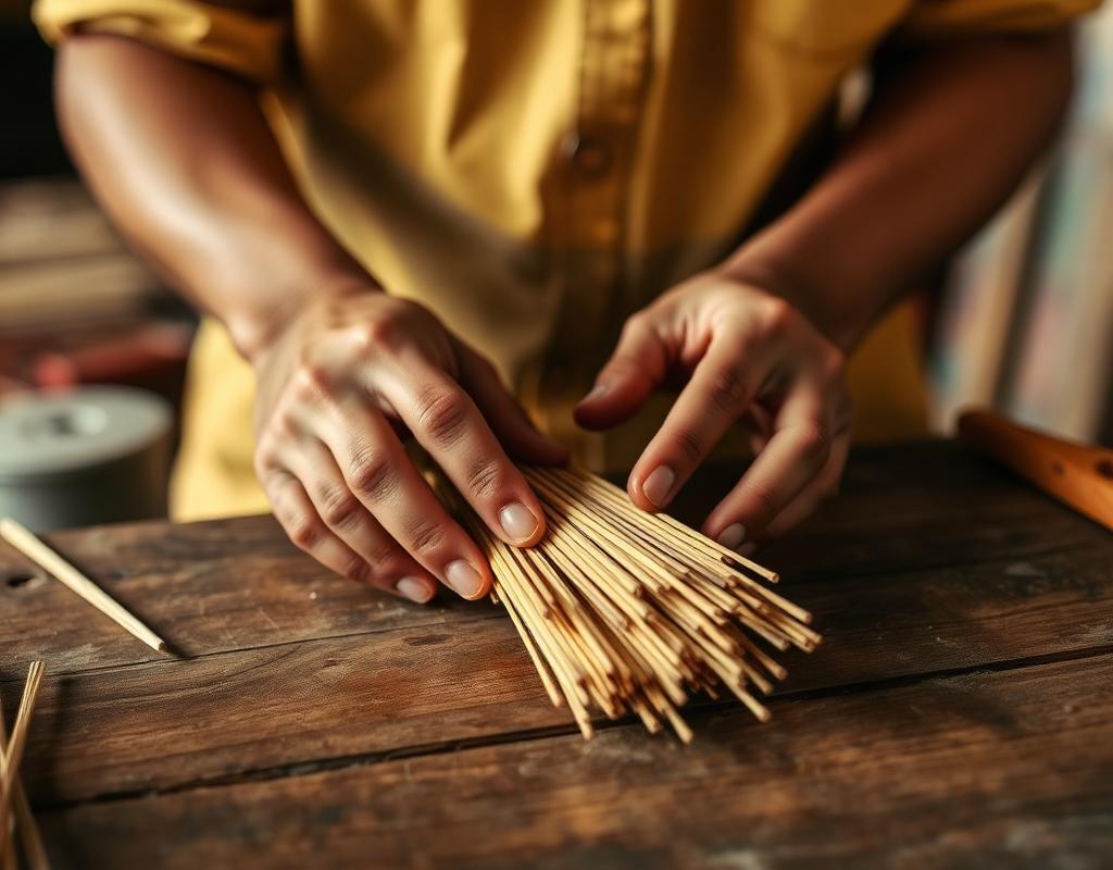 Craftsperson hand-rolling incense